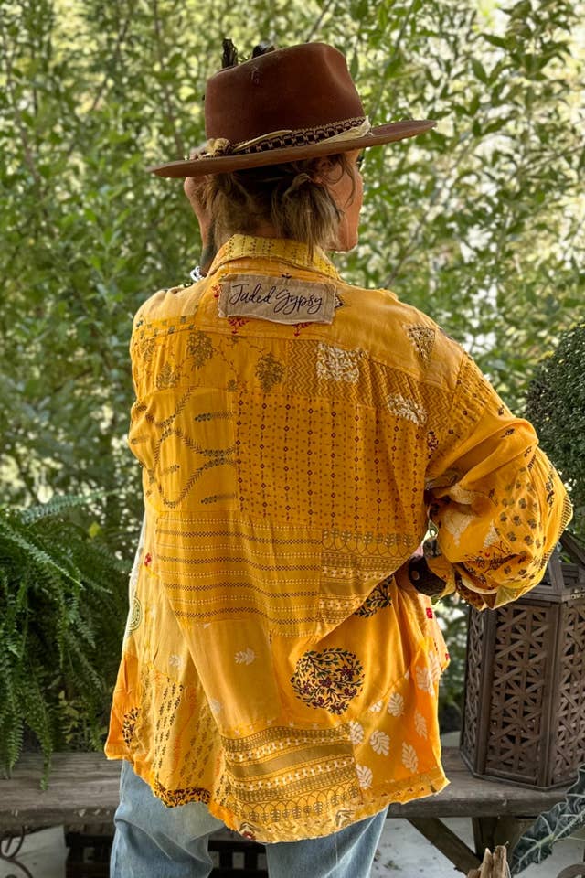 Jaded Gypsy - Vente Chemise à col boutonné – femme - Top en patchwork Sunrise - Sunshine JG-1521