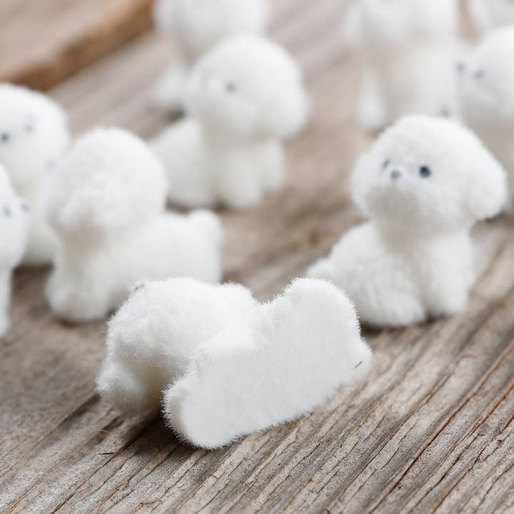 Factory Direct Craft - Wholesale Decorative Tabletop Object - Flocked White Mini Baby Puppy Dogs (Bag of 12)4