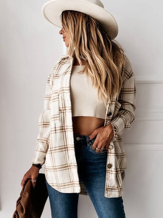 Lily Clothing - Wholesale Shirt Jacket/Shacket - Women's - Mid-length single breasted woolen shirt with loose lapel