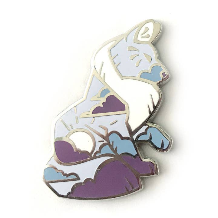 Dusk Solar Wolf Enamel Pin for wholesale by ShinePaw Design