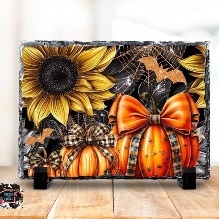 Halloween Pumpkin Rock Photo Slate for wholesale by Rockin K and Double J
