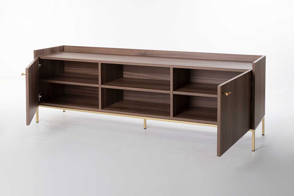 Gdeco - Vente Console - Meuble TV avec 2 portes et 2 compartiments. Mélamine noyer empereur 19 mm2