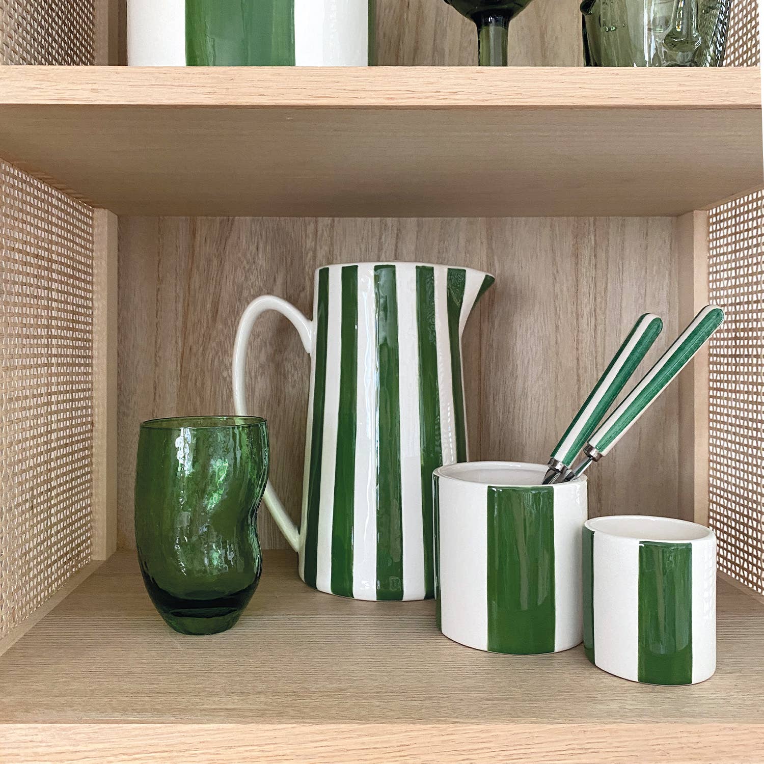 Set of 4 green striped pots D14 H14cm for wholesale on Faire5