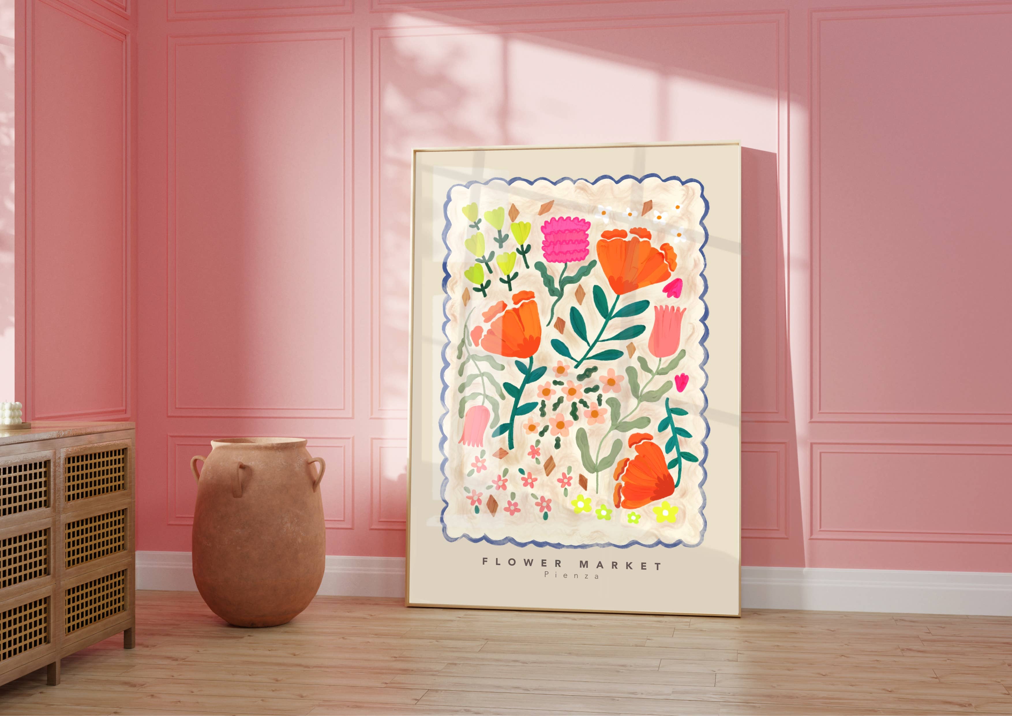 Kate Fox Design – wholesale Art print – Flower Market Pienza Print, Illustration, Modern, Colourfu5