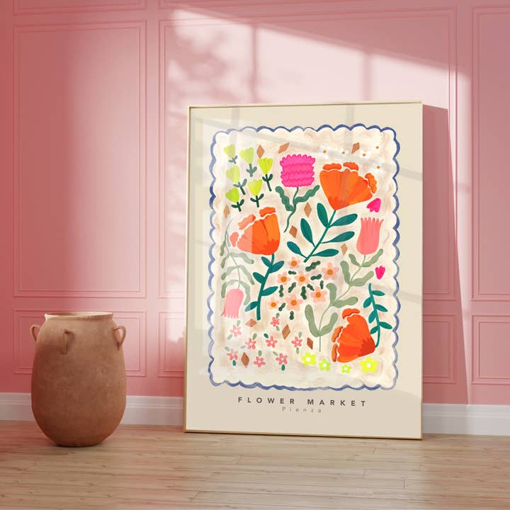 Kate Fox Design – wholesale Art print – Flower Market Pienza Print, Illustration, Modern, Colourfu5