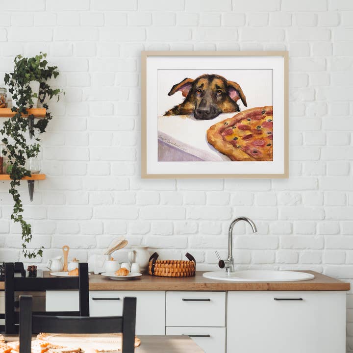 Stupell Industries - Wholesale Wall Sign - German Shepherd with Pizza - Print Under Glass Wall Art4