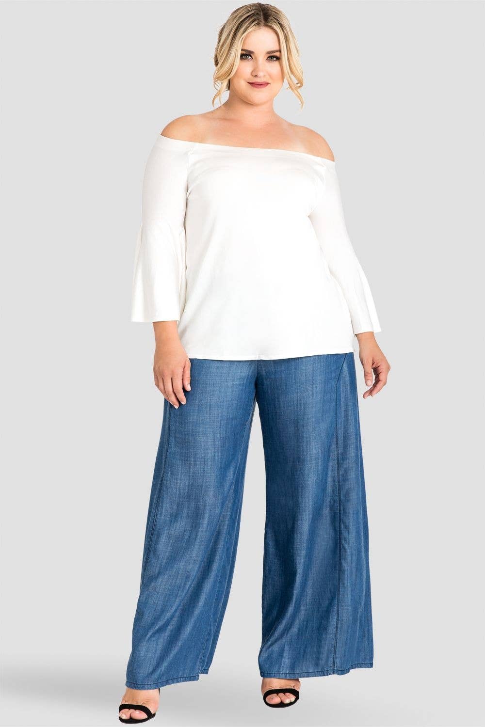 Standards & Practices - Wholesale Jeans - Women's - Plus Size Women's Wide Leg Denim Tencel Palazzo Pants3