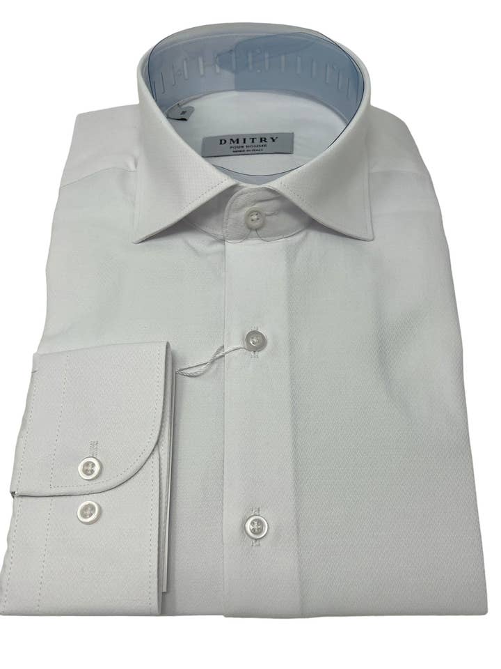 DMITRY Men's Italian White Textured Cotton Long Sleeve Shirt (Online Exclusive) for wholesale by DMITRY Ties
