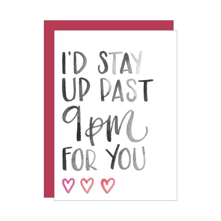 9pm greeting card for wholesale by Katie Elizabeth Lettering