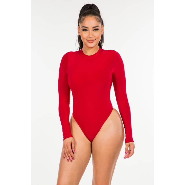 Uptown Apparel - Wholesale Bodysuit - Women's - J3818 Mock Neck Lined Thong Bodysuit