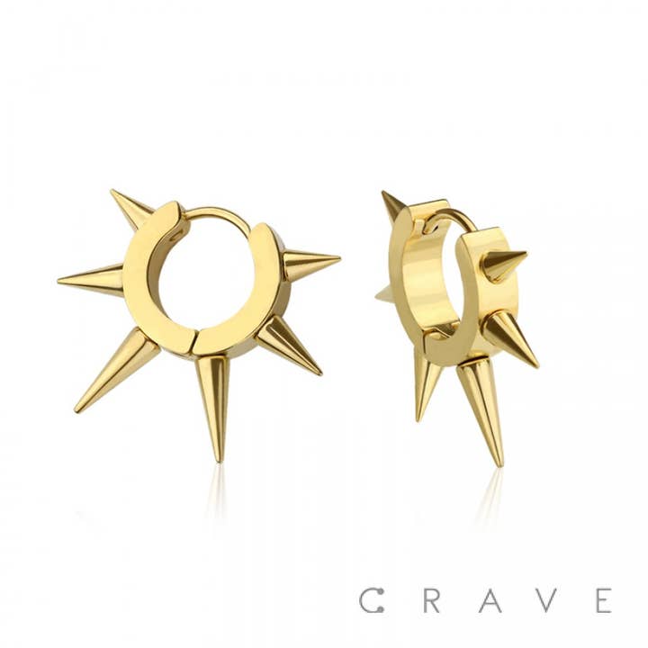 CRAVE - Wholesale Huggie Earrings - PAIR OF 316 SURGICAL STEEL HUGGIE/HOOP EARRINGS WITH SPIKES