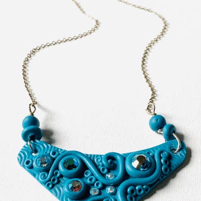 Steampunk Aqua Statement Necklace for wholesale by Janine’s Jewelry Design