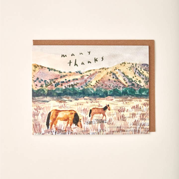 Many Thanks Western Horse Pasture Greeting Card for wholesale by Little Salt Wagon