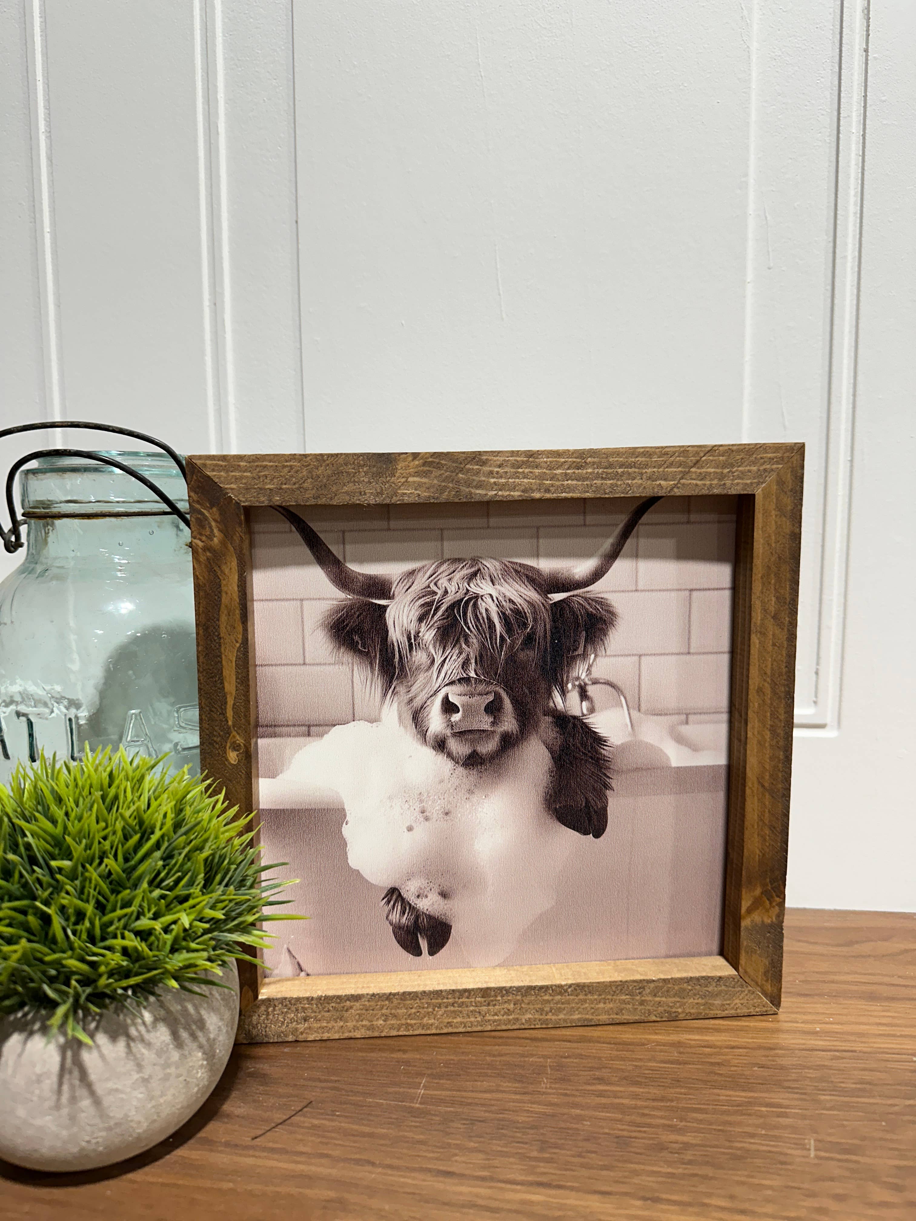 The Broken Board - Venta al por mayor Ilustración - Vaca Highland sumergida en la bañera1