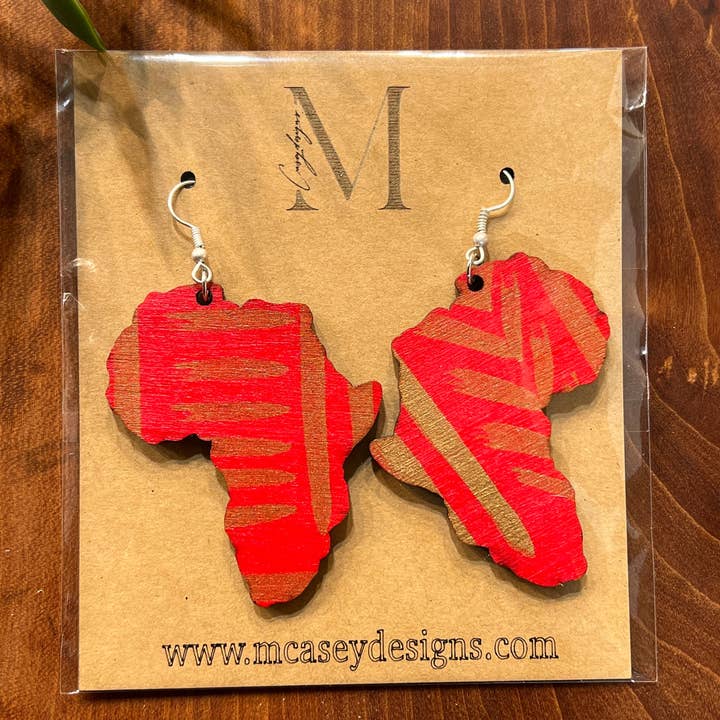 Pendientes «Africa» rojos y dorados para venta al por mayor de M. Casey Designs