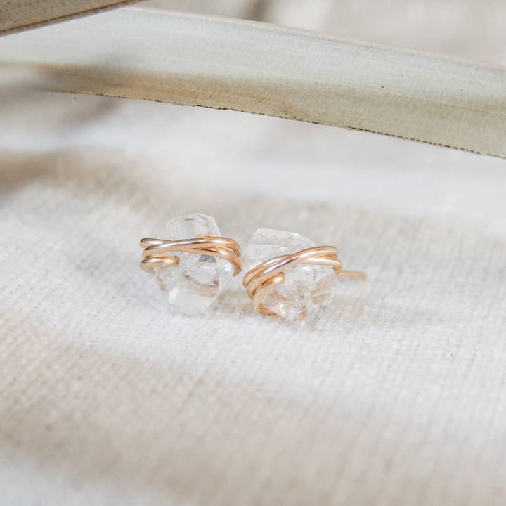 Barberry & Lace Handmade Jewelry - Wholesale Stud/Post Earrings - Herkimer Diamond Earrings | 14k Gold Fill & Sterling Silver