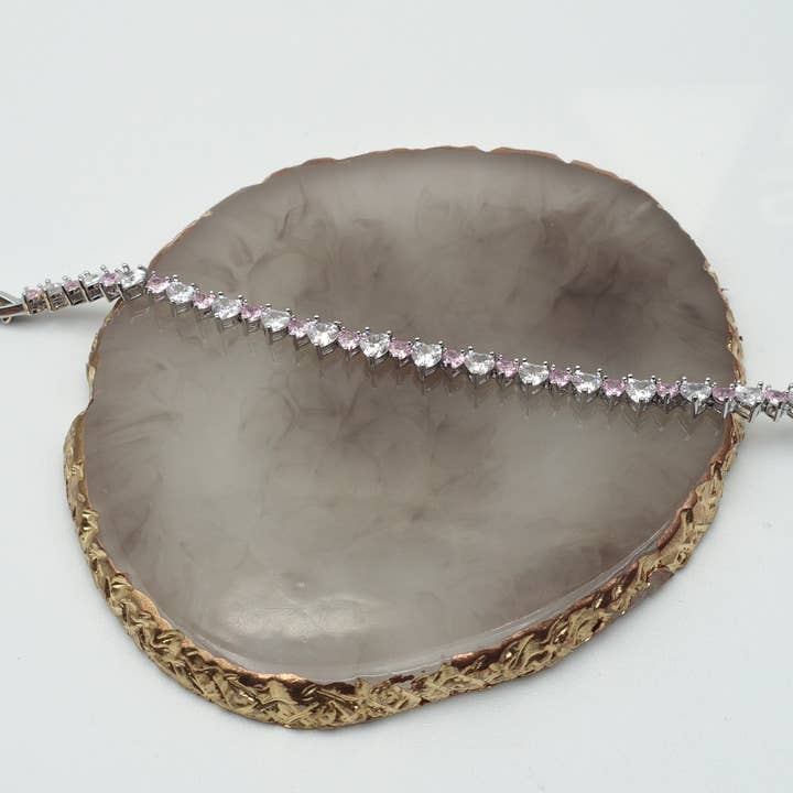 Daemon srls - Wholesale Tennis Bracelet - CHERIE - heart shaped cubic zirconia tennis bracelet - cuore43