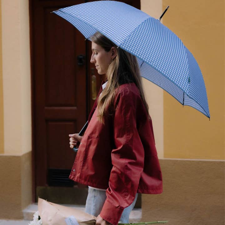 Lang vindtæt paraply - Vichy blå for engroshandel hos OTOMI