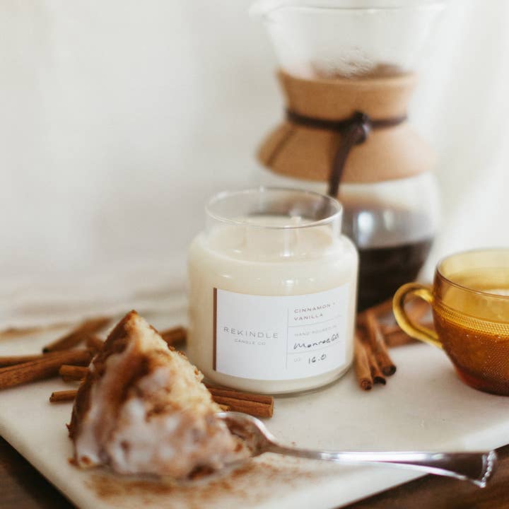 Rekindle Candle Co - Wholesale Jar/Filled Candle - Cinnamon + Vanilla Cotton Wick Soy Candle2