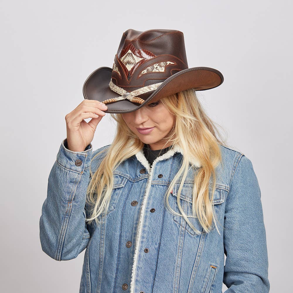 American Hat Makers - Wholesale Cowboy Hat - Unisex - Leather Rattlesnake Cowboy Hat - Style Storm12