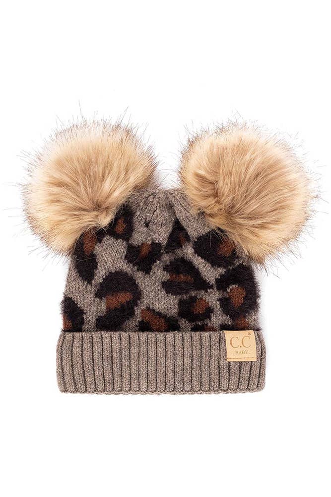 Hana – wholesale Beanie – Kids – C.C Baby Leopard Double Pom Beanie Hat3