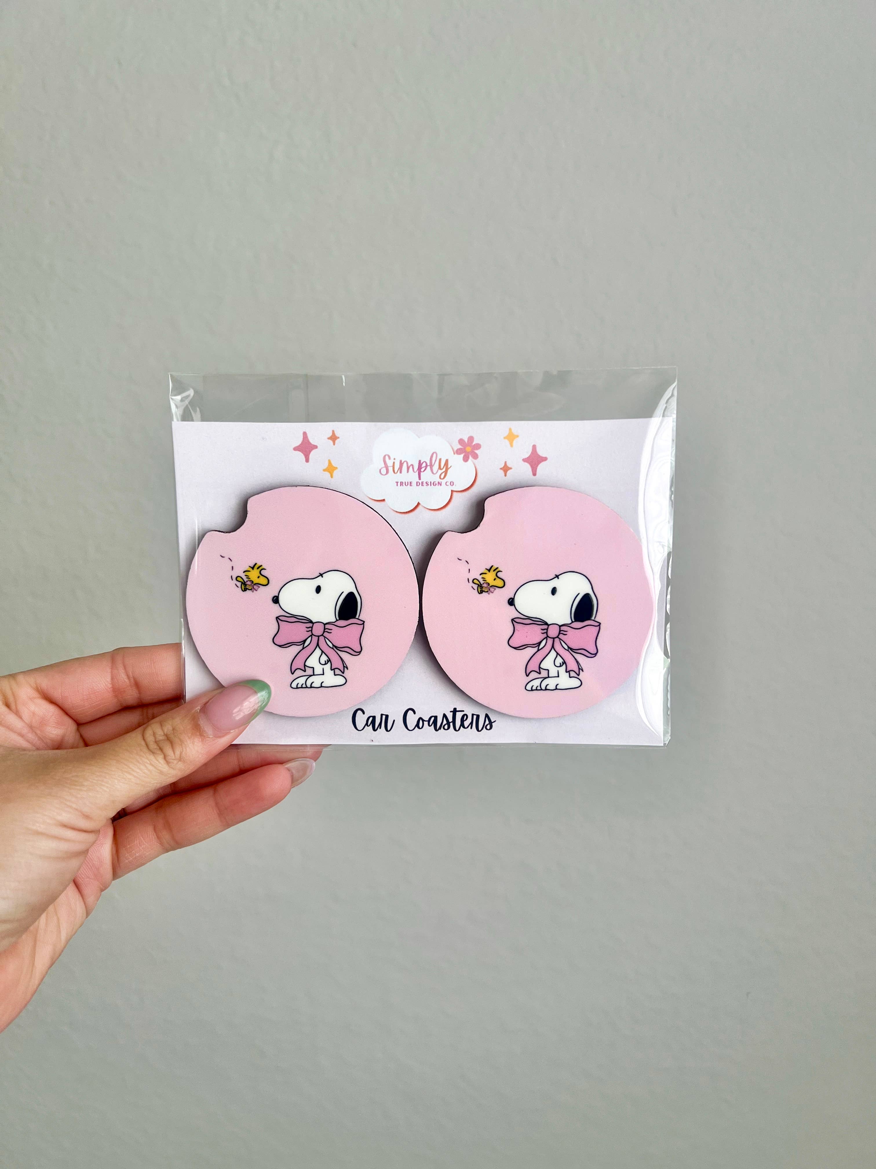 Simply True Design Co. - Wholesale Car Coaster - Women's - Snoopy Car Coasters- Pink coquette