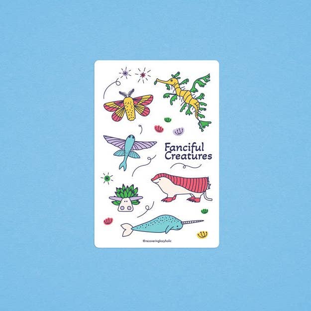 Fanciful Creatures Sticker Sheet for wholesale by Recovering Lazyholic