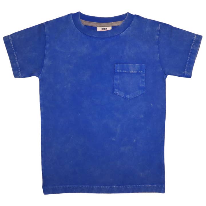 E23047-COBALT Kids Solid Enzyme Pocket Tee for wholesale by 🤍Baby Steps and Mish Kids