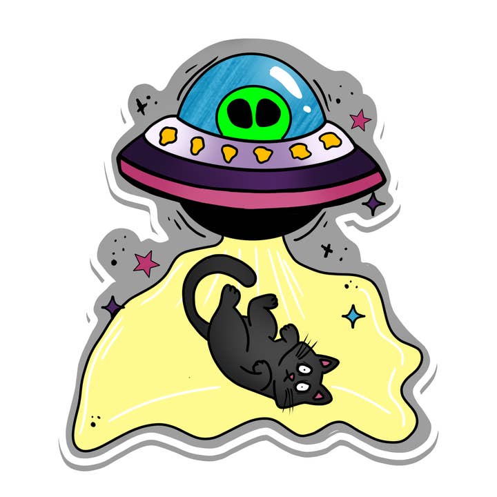 Autocollant imperméable en vinyle UFO | Alien | Cat | Funny | 2,7 pouces pour la vente par Rebel and Siren Stickers