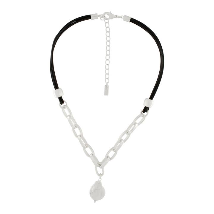 Audrey IN:STORE Short Chunky Leather Mix Necklace Silver Plating for wholesale by Dansk Copenhagen