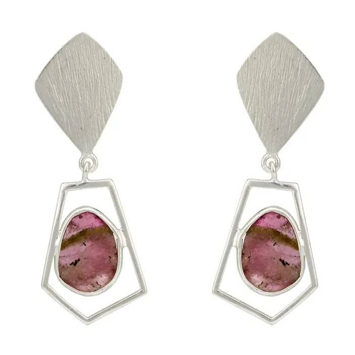 Boucles d'oreilles en argent sterling 925 serties de tourmalines et pastèques pour la vente par DIAJEWELS USA LLC