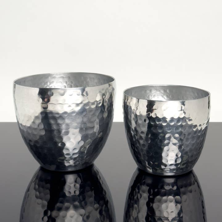 India Handicrafts Inc - Wholesale Plant Pot - Simple Hammered Aluminum Planters, Set of 2