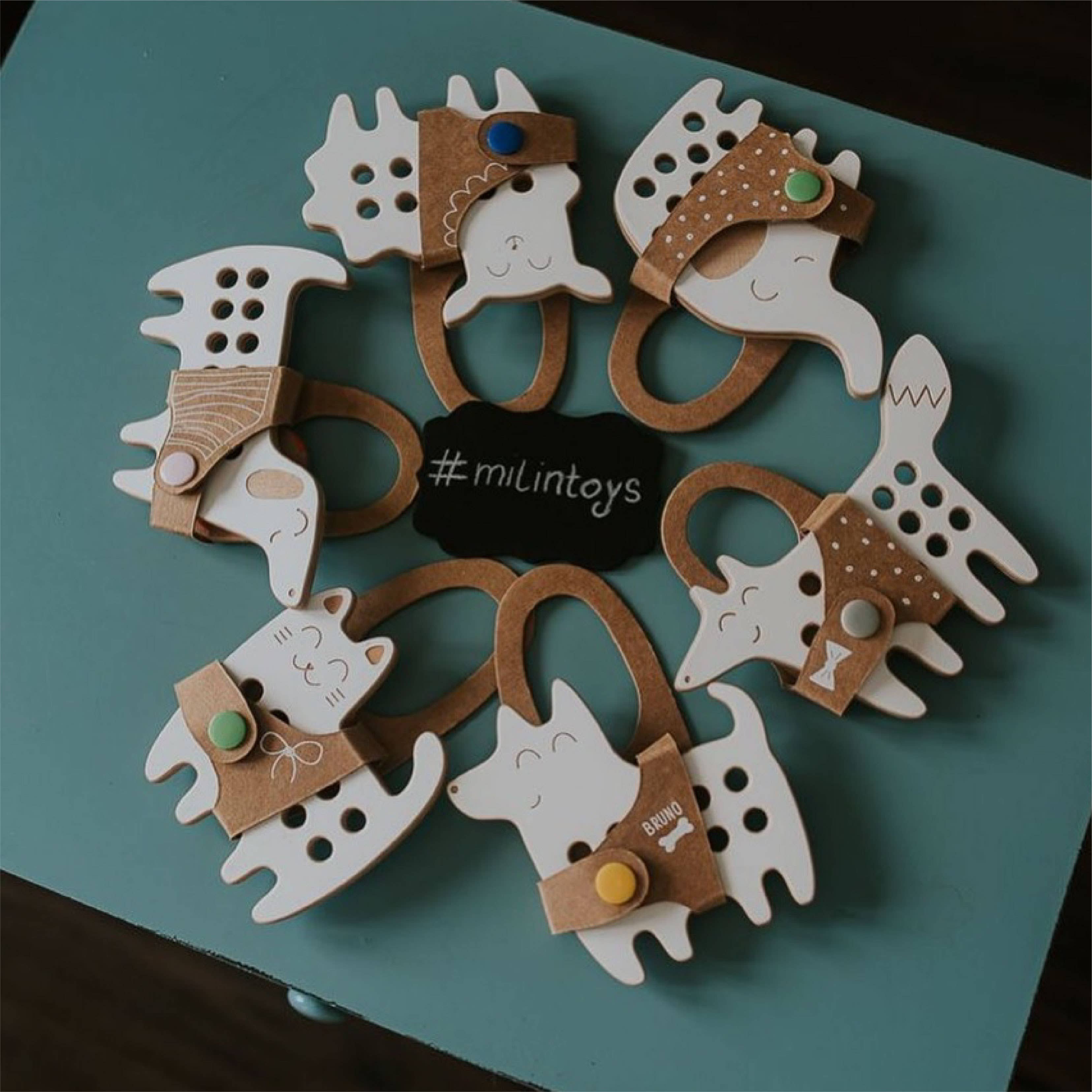 milin - Venta al por mayor Juguete de madera - Niños - Gato - Juguete pequeño con cordones de madera, Montessori, motricidad fina5