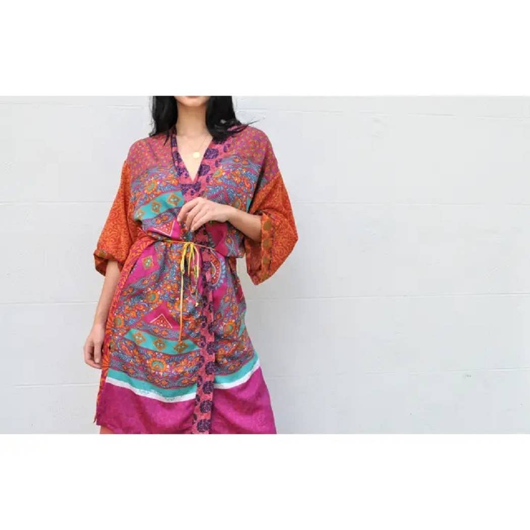 Guru - Wholesale Kimono - Women's - Hillside Mixed Kimono with lining - Upcycled Sari0