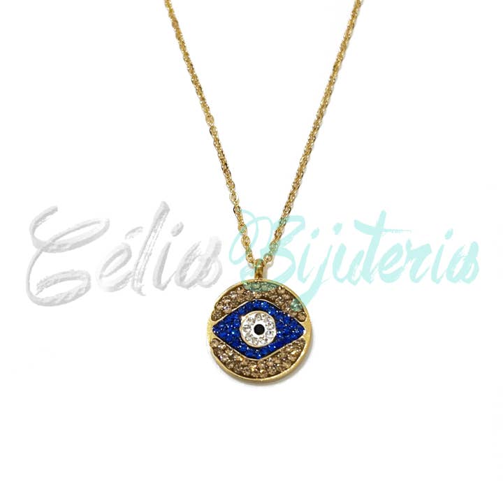 Celli Biju - Wholesale Bib Necklace - Steel Necklace - Turkish eye with rhinestones