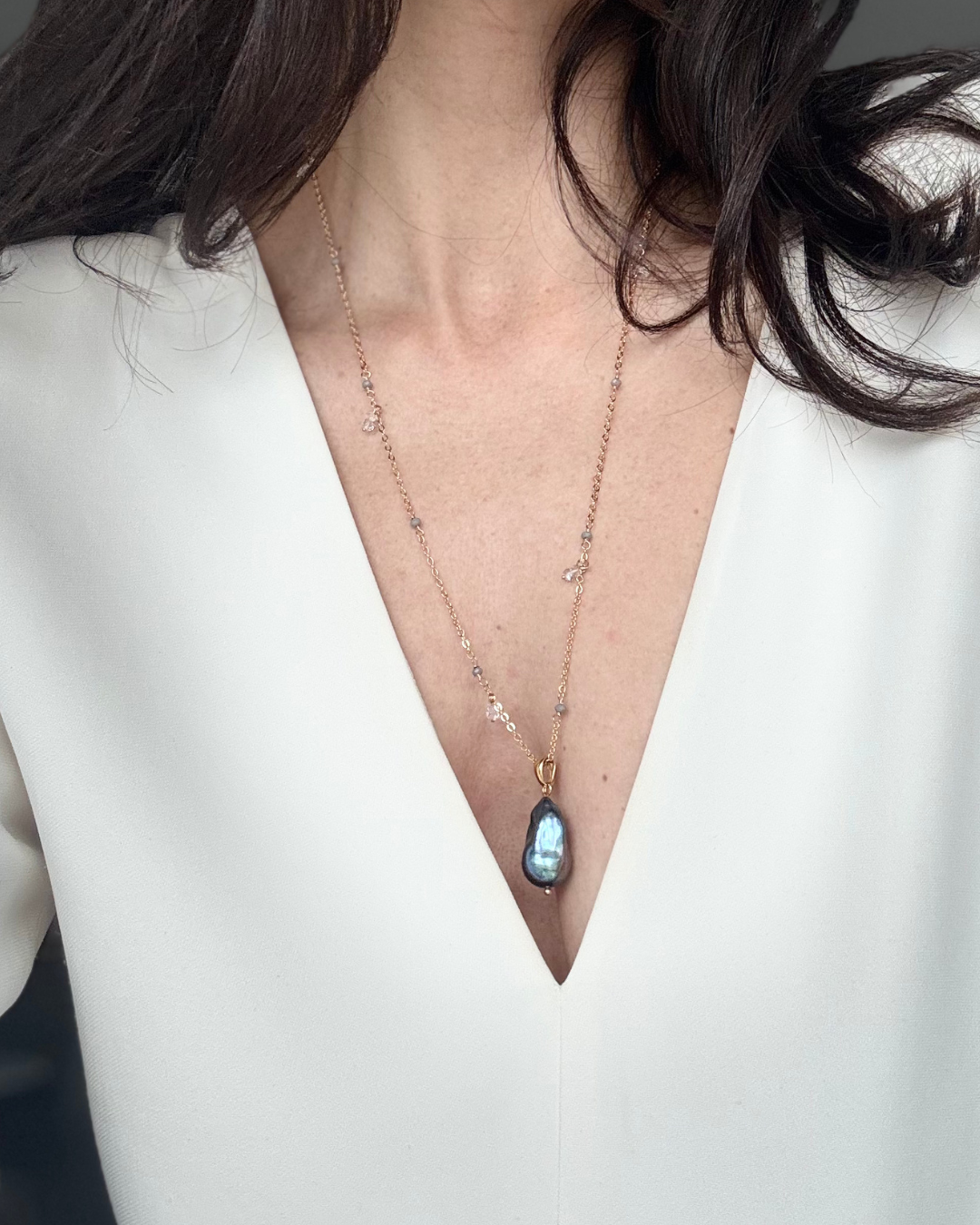 WILYMI Jewelry Co - Wholesale Pendant/Charm Necklace - Tahitian Pearl Necklace + Herkimer Diamonds4