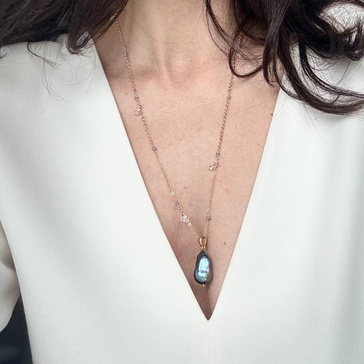 WILYMI Jewelry Co - Wholesale Pendant/Charm Necklace - Tahitian Pearl Necklace + Herkimer Diamonds4