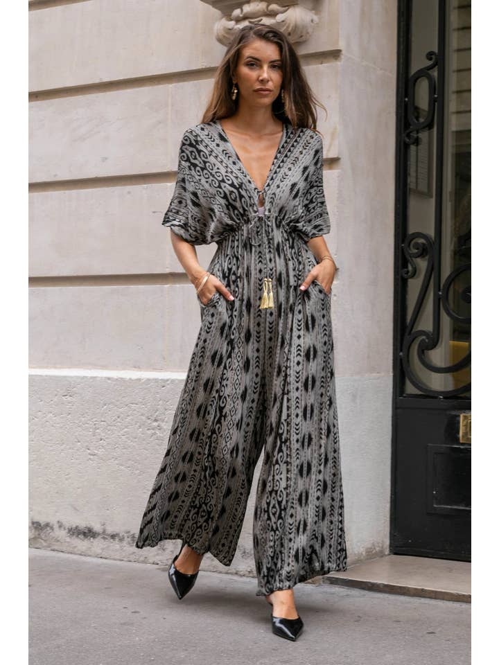 Gris Mono holgado bohemio con cuello en V de venta al por mayor en Faire
