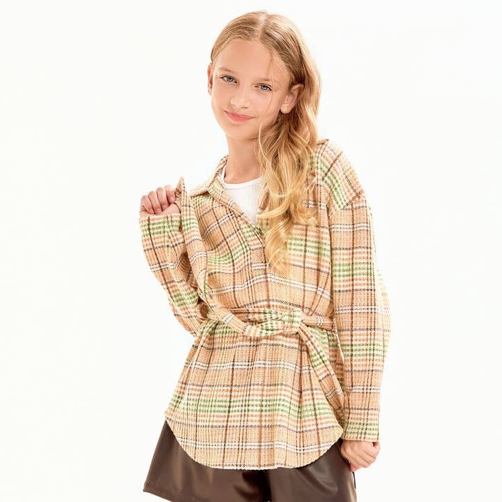 Plaid Print Collared Sweater with Belt for wholesale by Good Girl