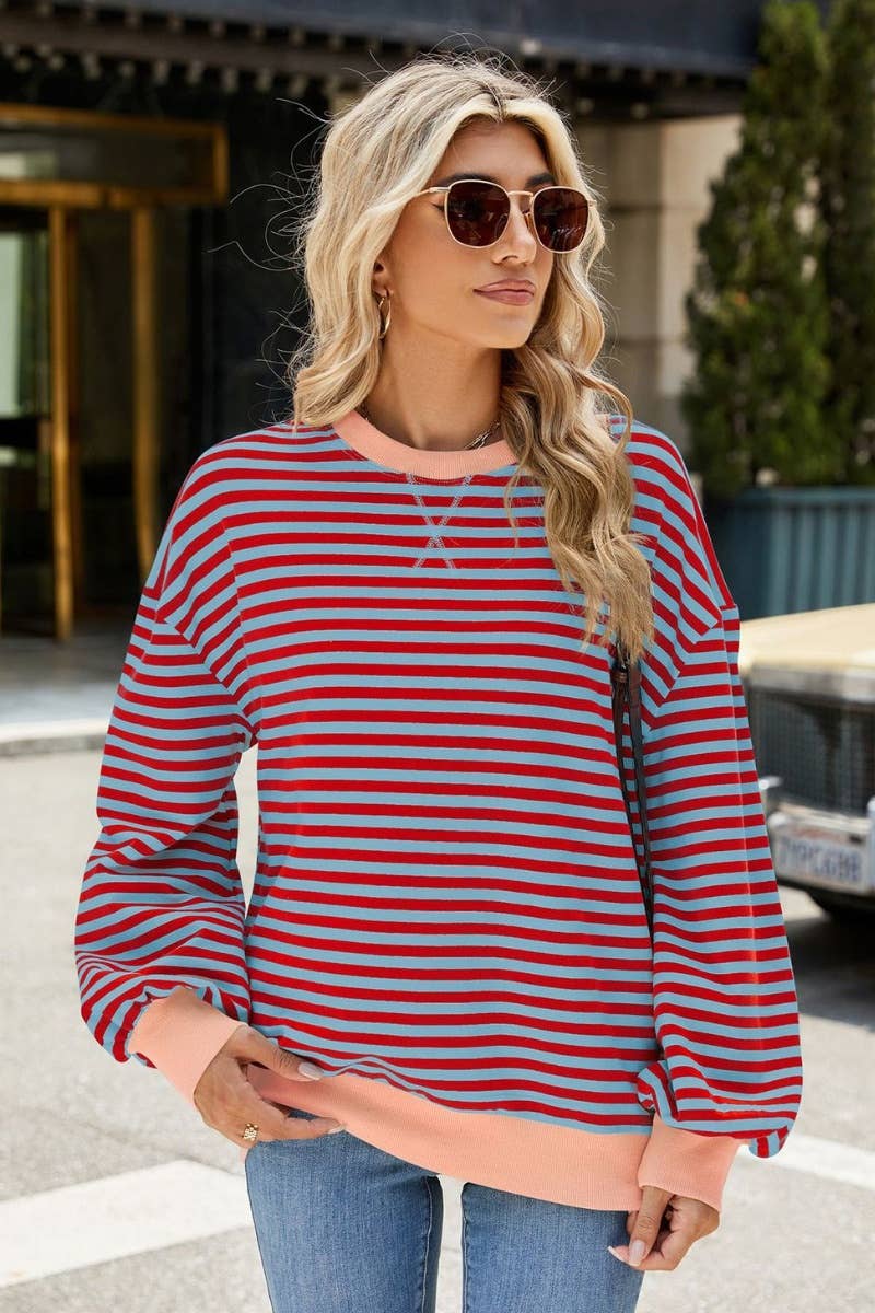 NINEXIS - Wholesale Blouse - Women's - CWTBLL1888_FALL CREW-NECK STRIPED LONG-SLEEVED TOP24