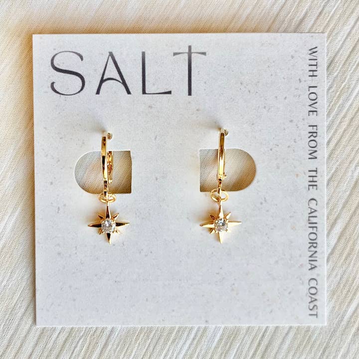 STARBURST HUGGIE HOOPS | gold | star charm earrings  for wholesale by SALT by Sarah Curtis