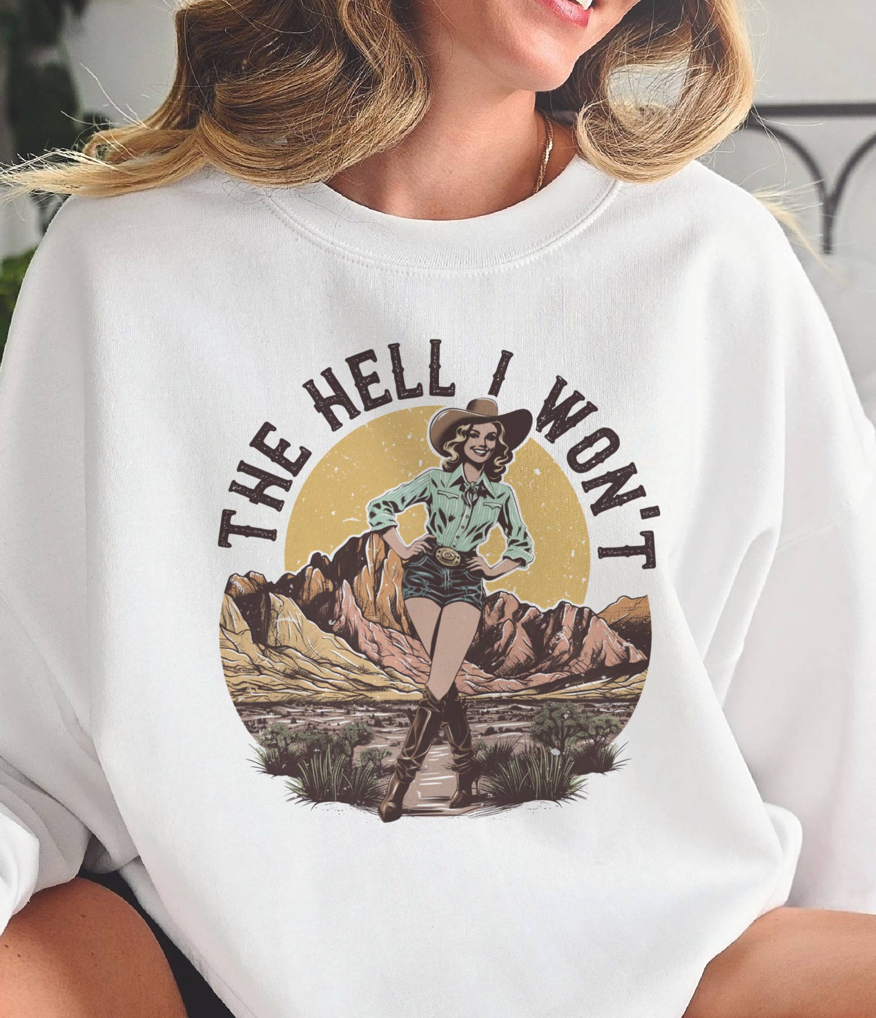 Par.tees by Party On! - Wholesale Graphic Sweatshirt - Women's - Retro Western The Hell I Won't Country Graphic Sweatshirt0