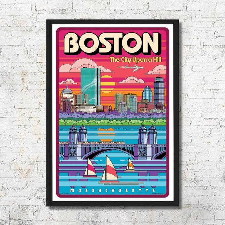 Boston Skyline Art Print Wall Decor for wholesale by Red Robot Design & Illustration