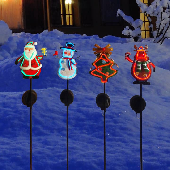 Solar Iconic Christmas Figures Stake - Asstd Display of 12 for wholesale by Alpine Corporation