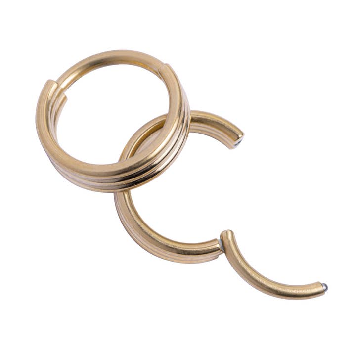 Custom Plugs - Wholesale Nose Ring - Titanium Hinged Triple Stacked Septum Ring 1.2mm Gauge in Gold