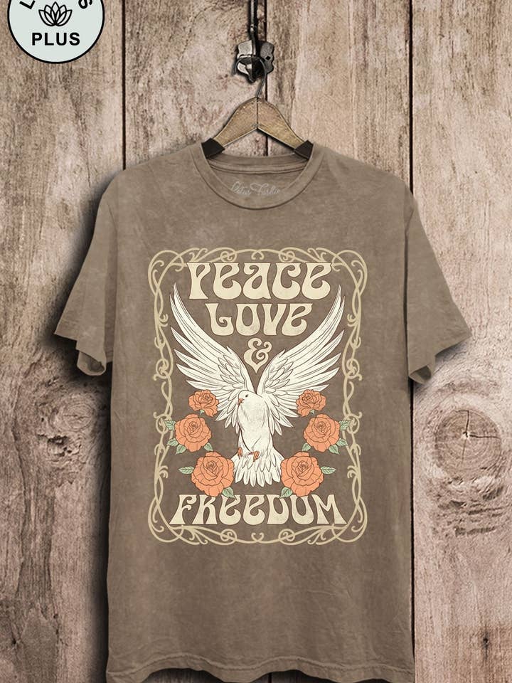 Lotus Fashion Collection - Wholesale Screen printed t-shirt – Women′s - Peace Love Freedom Pigeon Graphic Top