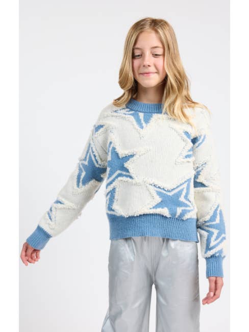 Sadie & Sage - Wholesale Knit Sweater - Kids - Tween Show Time Star Intarsia Sweater: IVORY BLUE7