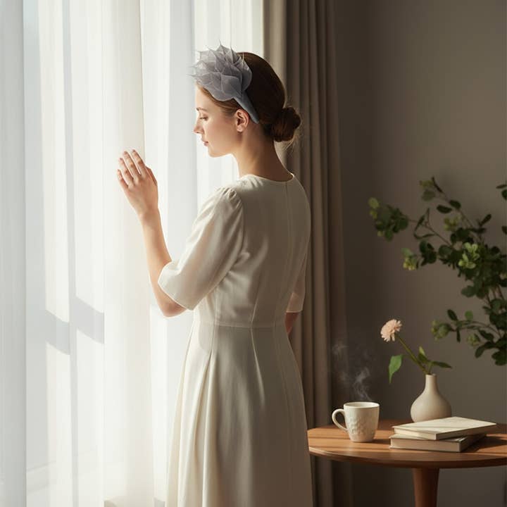 Athena Bridal Jewellery - Wholesale Fashion headband – women's - ATHENA COLLECTION - LUXE FEATHER HEADBAND - GREY1