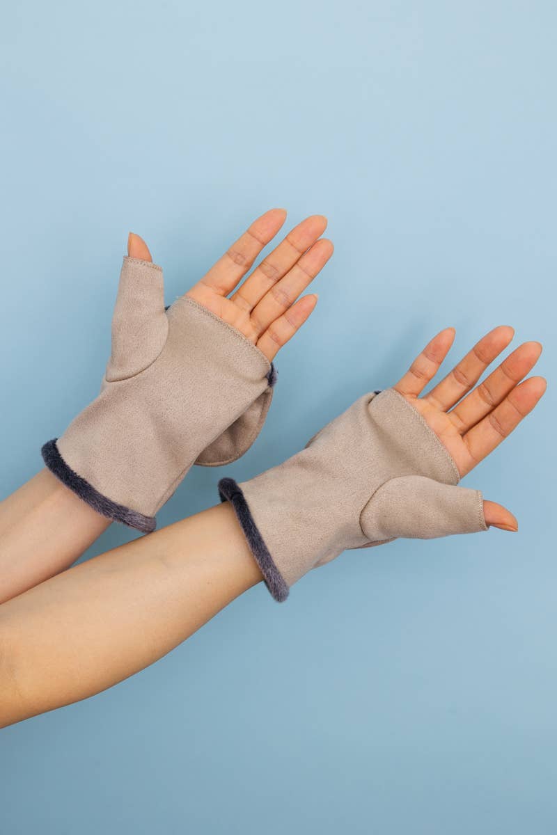 Leto Accessories - Wholesale Gloves - Unisex - Convertible Faux Suede Fingerless Mittens7