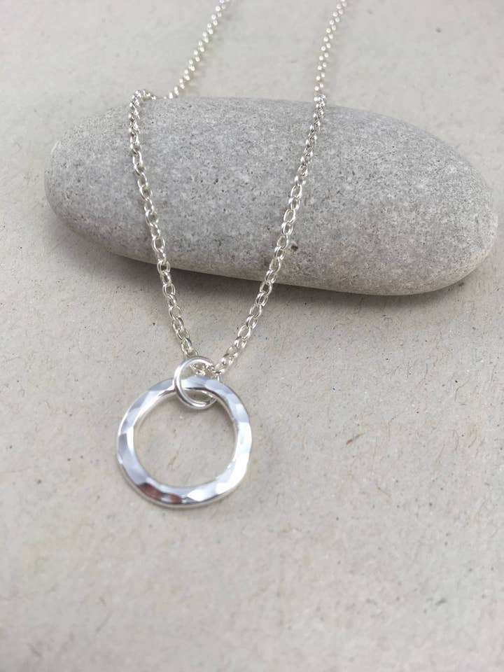 Small Hammered Recycled Sterling Silver Circle Pendant for wholesale by Matt Brewer Jewellery